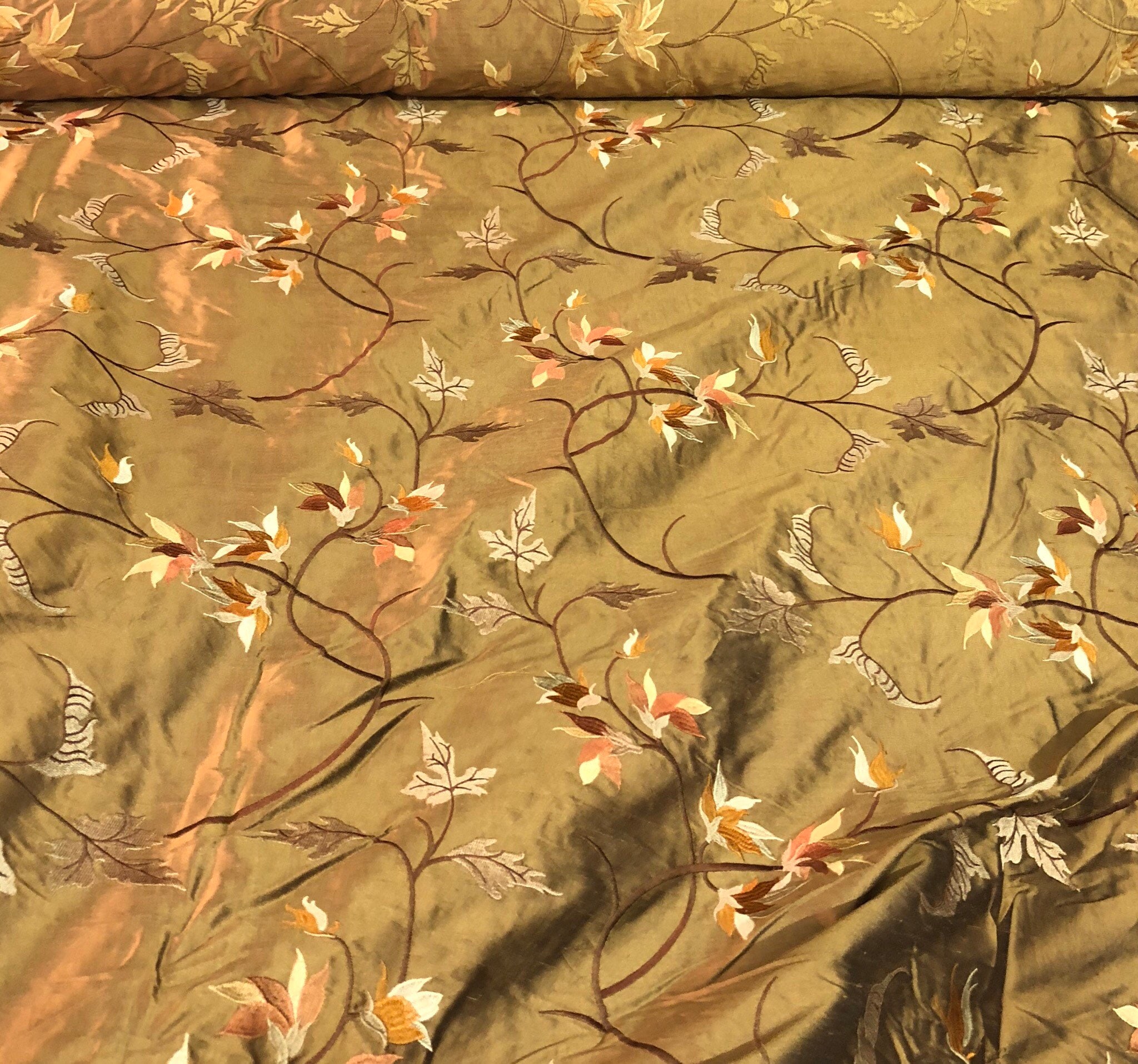 Silk Shantung 54 Wide Beautiful Bronze Color Floral Embroidery Silk  Shantung Fabric Sold by the Yard -  Canada