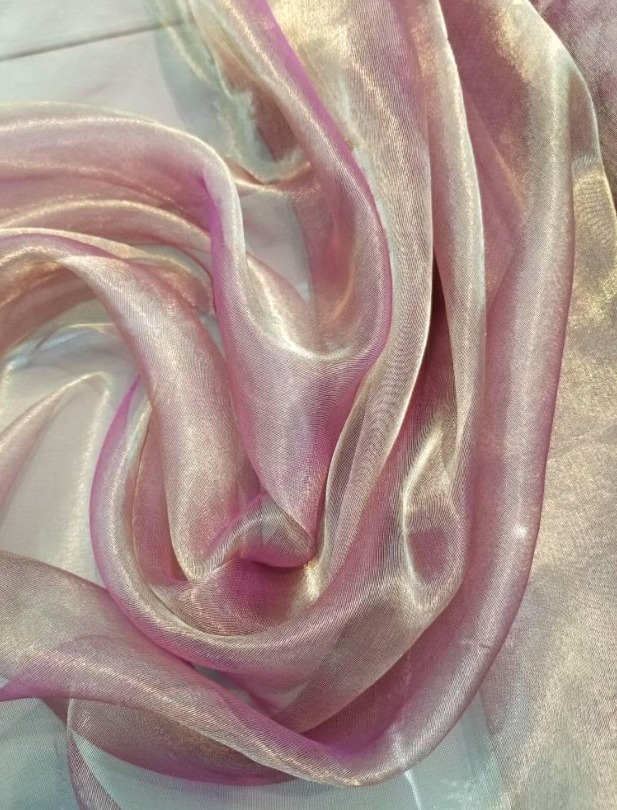 Solid Metallic Lamé Silk Organza - Pink/Gold