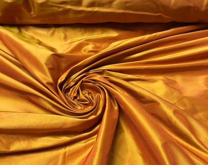 Beautiful orange gold heavy silk taffeta 54” wide best use soft apparel and home decor. Sold by the yard.
