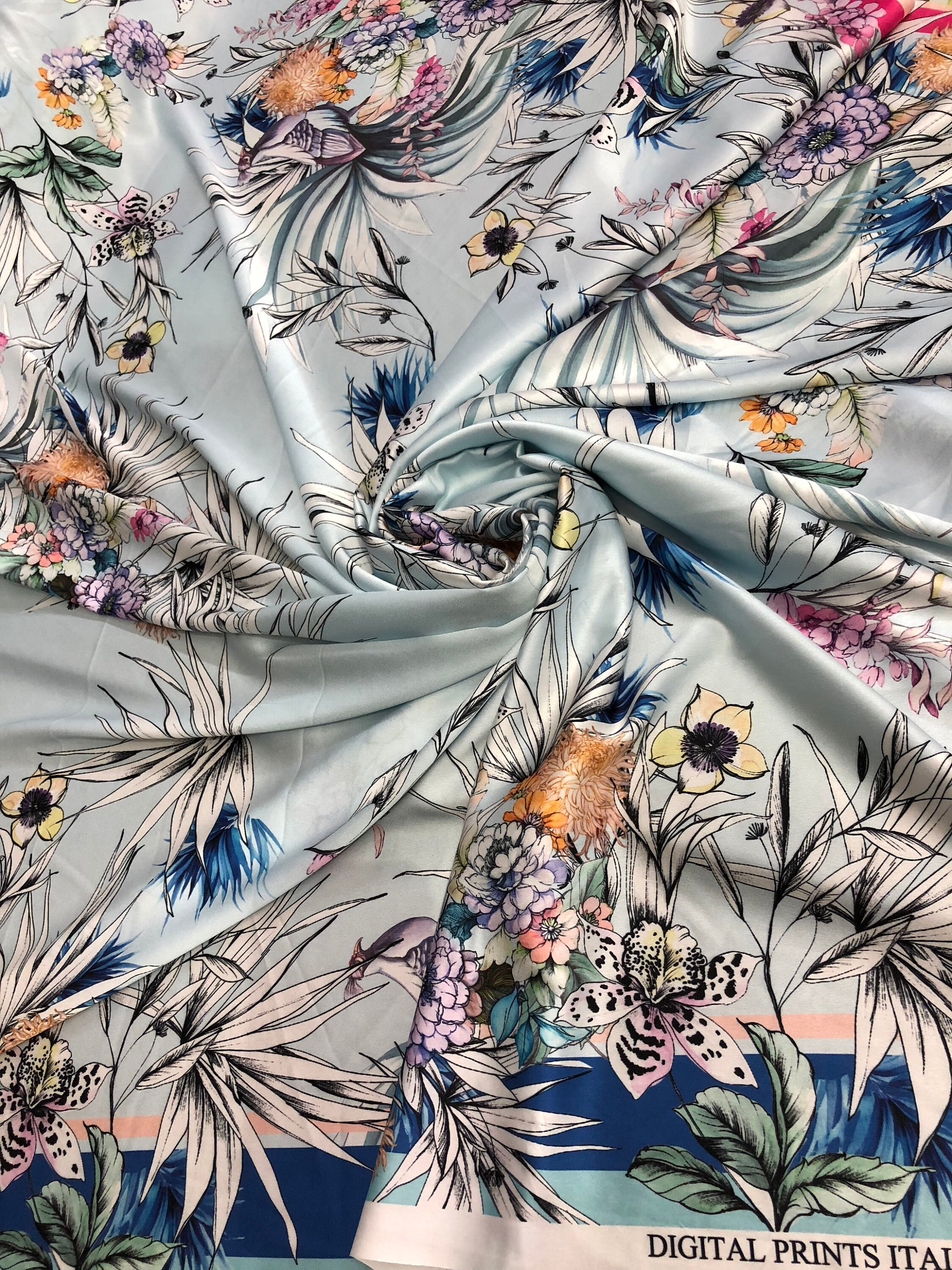 Satin charmeuse digital print 54 wide Beautiful floral design Soft