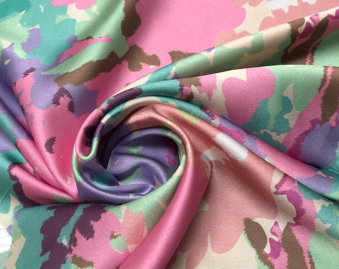 Soft Satin charmeuse digital print 54" beautiful soft multi color camaflaugh style print   Fabric sold by the yard