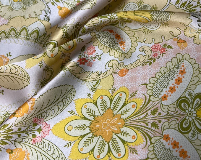 100% silk satin charmeuse digital print 54" wide    Beautiful Aqua mint ivory pink Fusia multi color border floral design fabric 54” wide