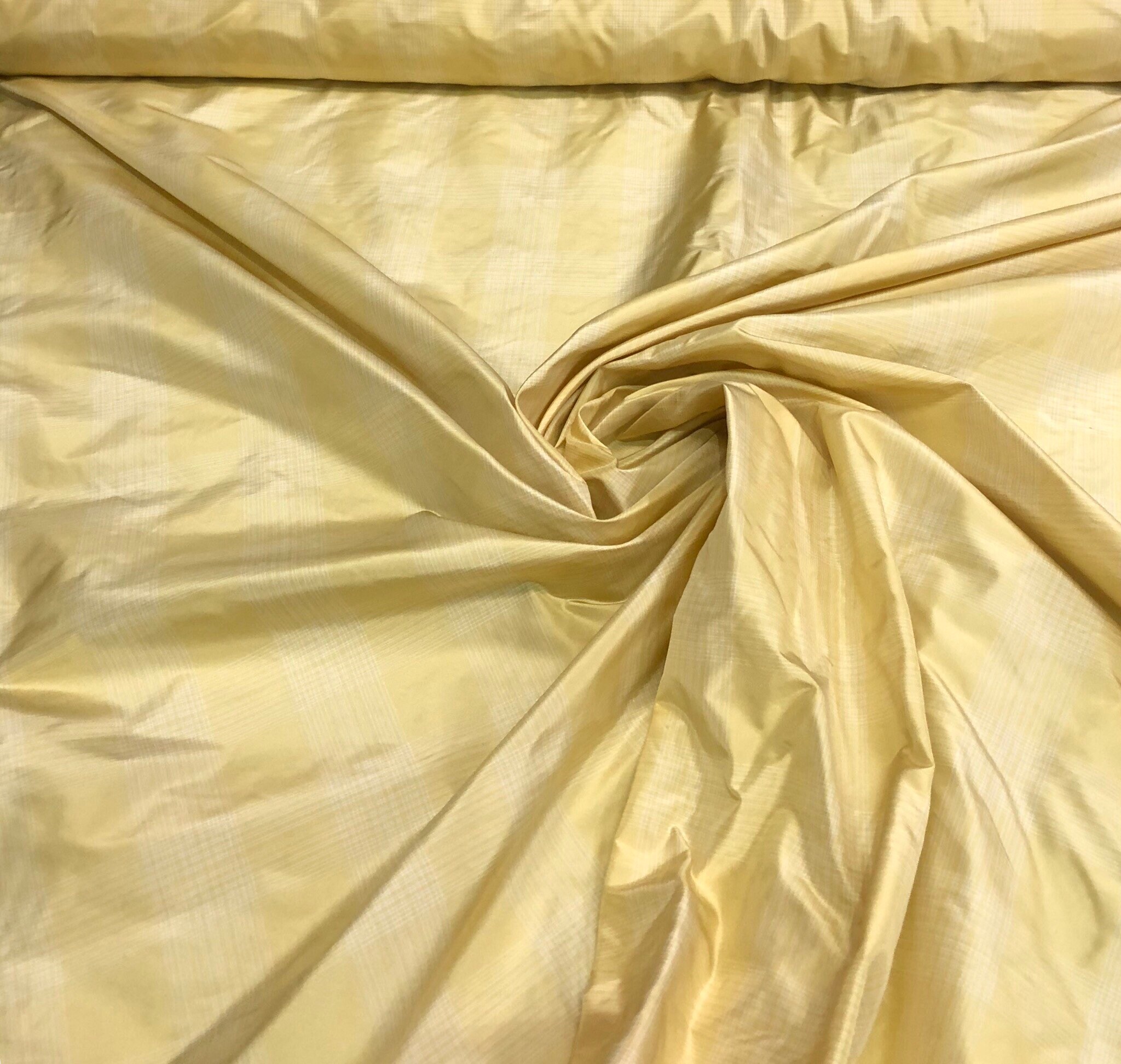 Silk taffeta plaid 54 wide Beautiful canary gold with ivory striped