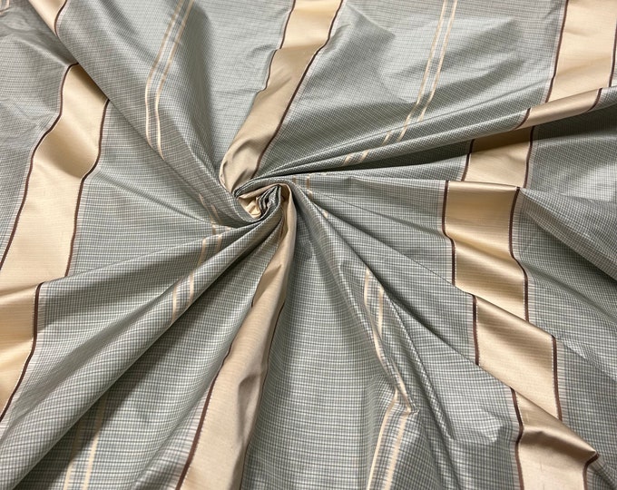 100% silk beautiful sage mint green tiny chcek with light gold beige satin stripes.  silk satin taffeta 54" wide            Sold by the yard