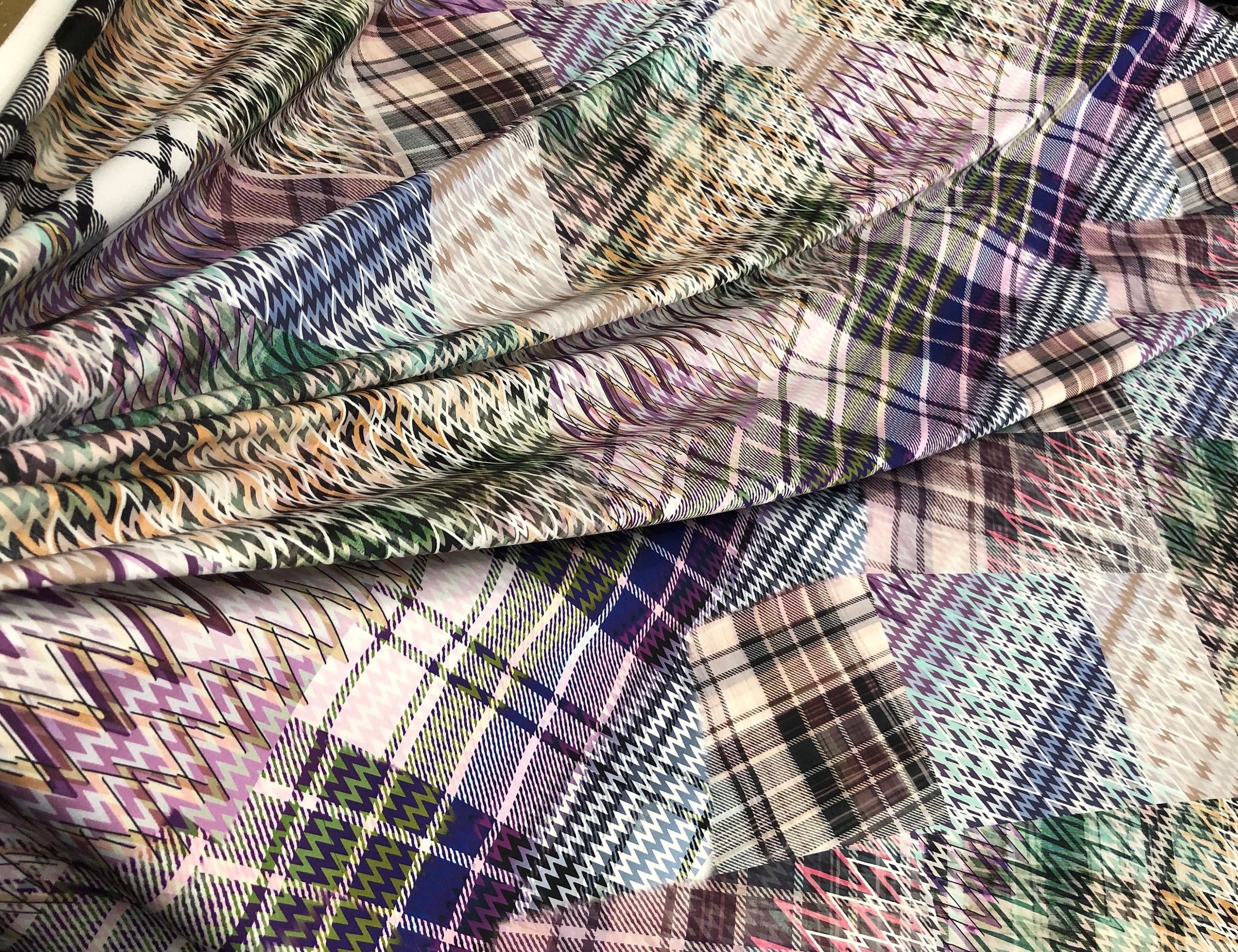 Sating charmeuse digital print 54 wide Beautiful checks pattern silky charmeuse fabric sold by