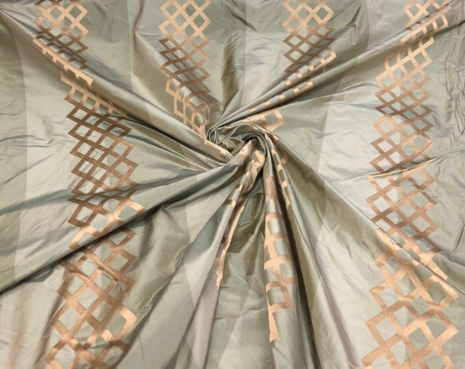 Silk taffeta 54" wide    Beautiful sage green with gold jaquard silk taffeta fabric sold by the yard