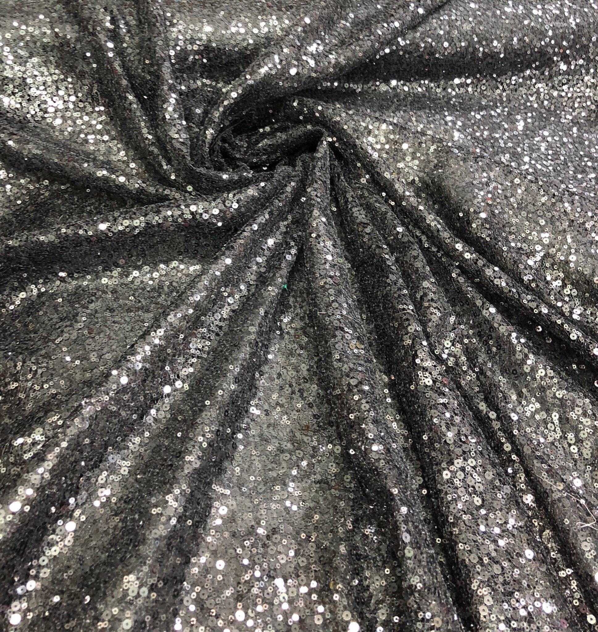 Allover Black sequins on swirl mesh fabric 52 wide Sequins fabric sold