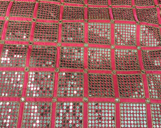 Beautiful shiny shantung embroided sequence   44" wide