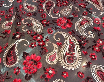 Italian designer Chiffon Velvet Burnout fabric Floral print. Price for One Yard  45" Wide