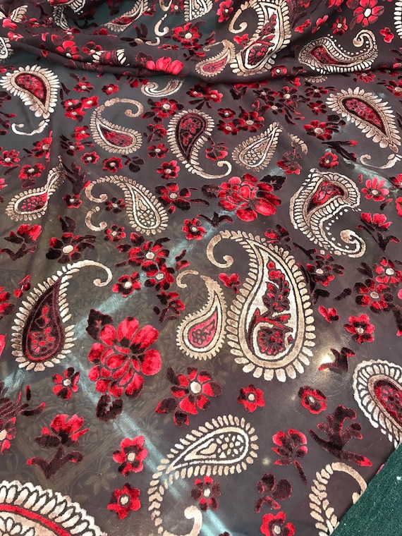 Italian Designer Chiffon Velvet Burnout Fabric Floral Print. Price