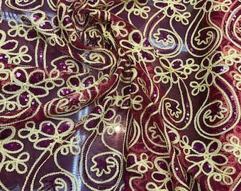 Corded sequins on mesh 50" wide    Beautiful wine color   Fabric sold by the yard