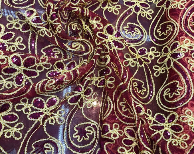 Corded sequins on mesh 50" wide    Beautiful wine color   Fabric sold by the yard