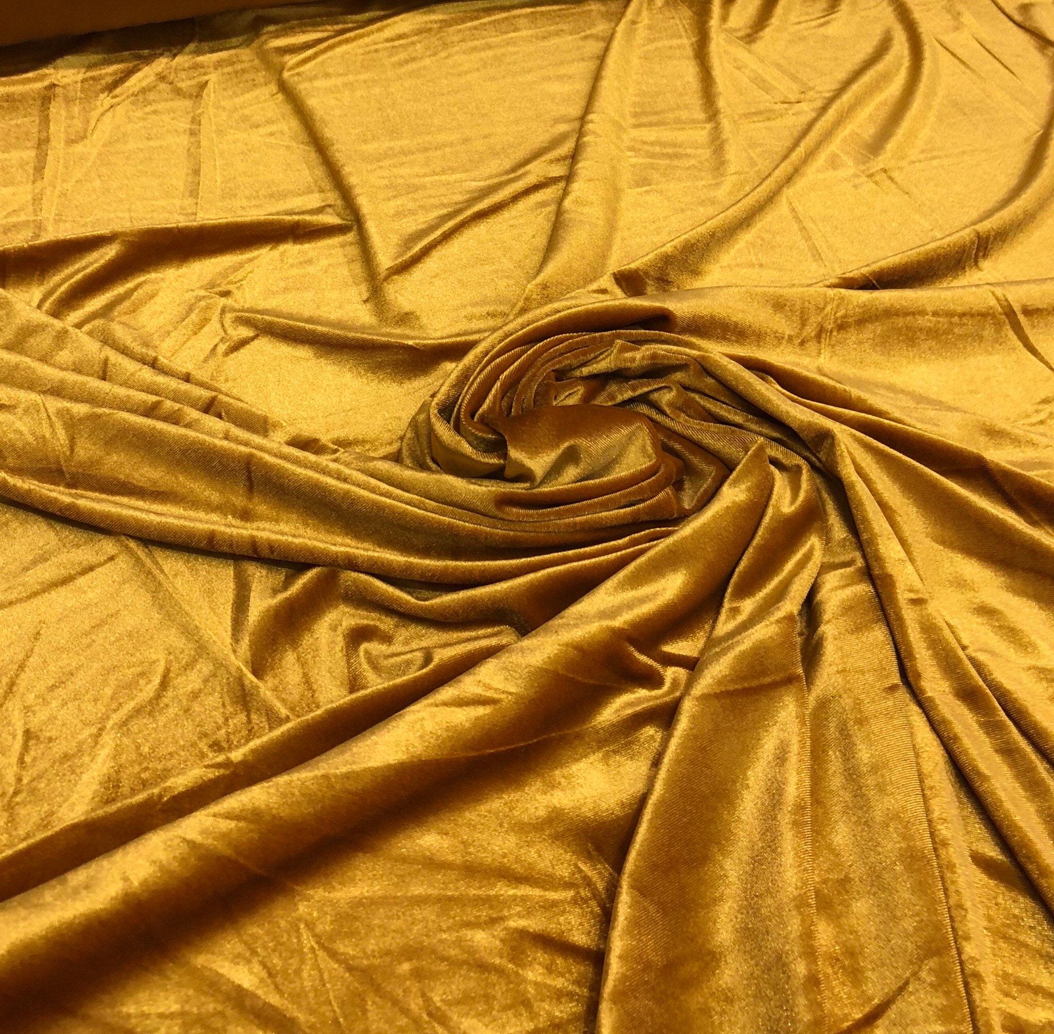 Stretch velvet 60 wide Beautiful mustard color Fabric sold by the yard