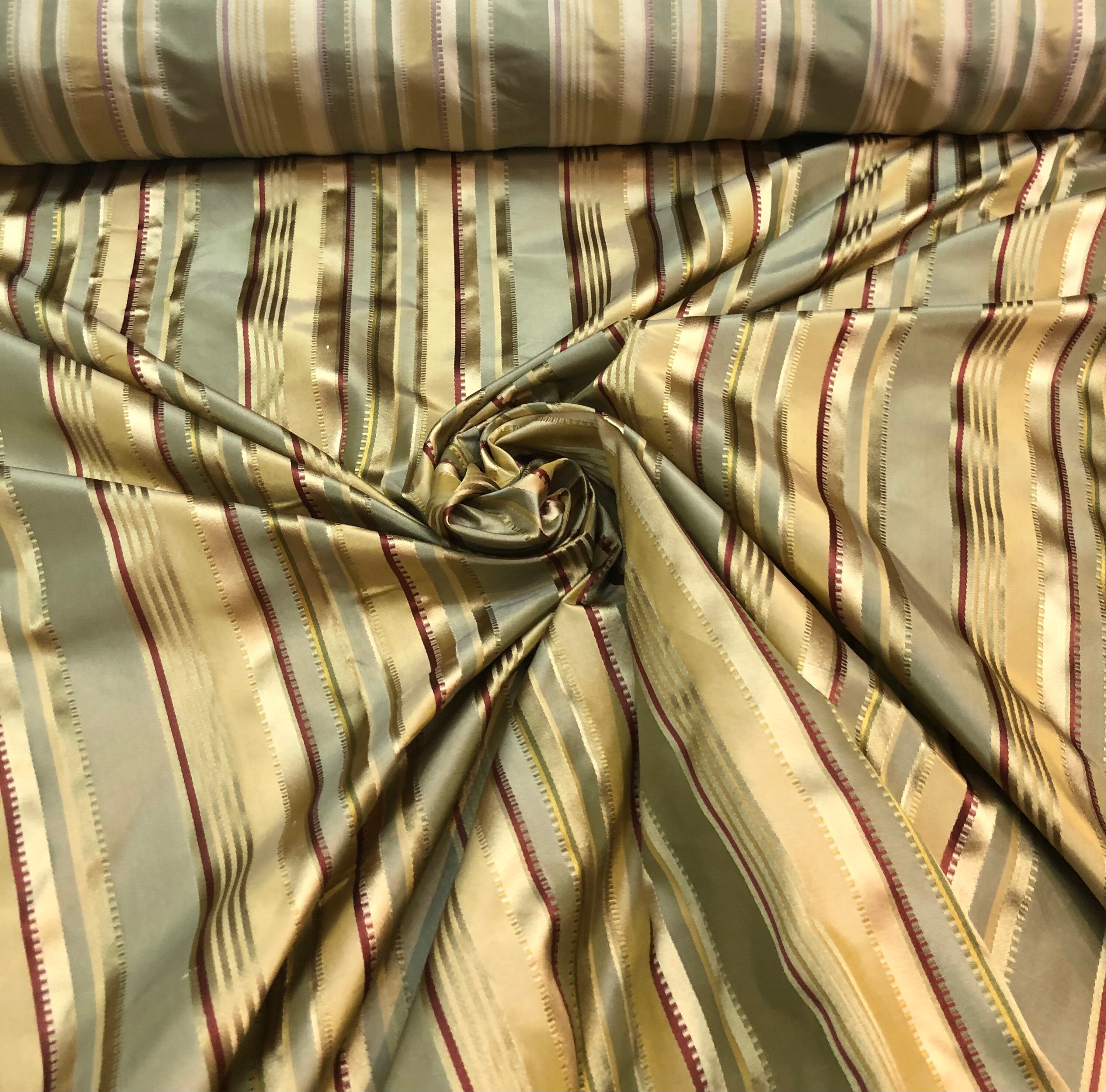 Multi color stripes pure dupioni fabric raw silk by the yard