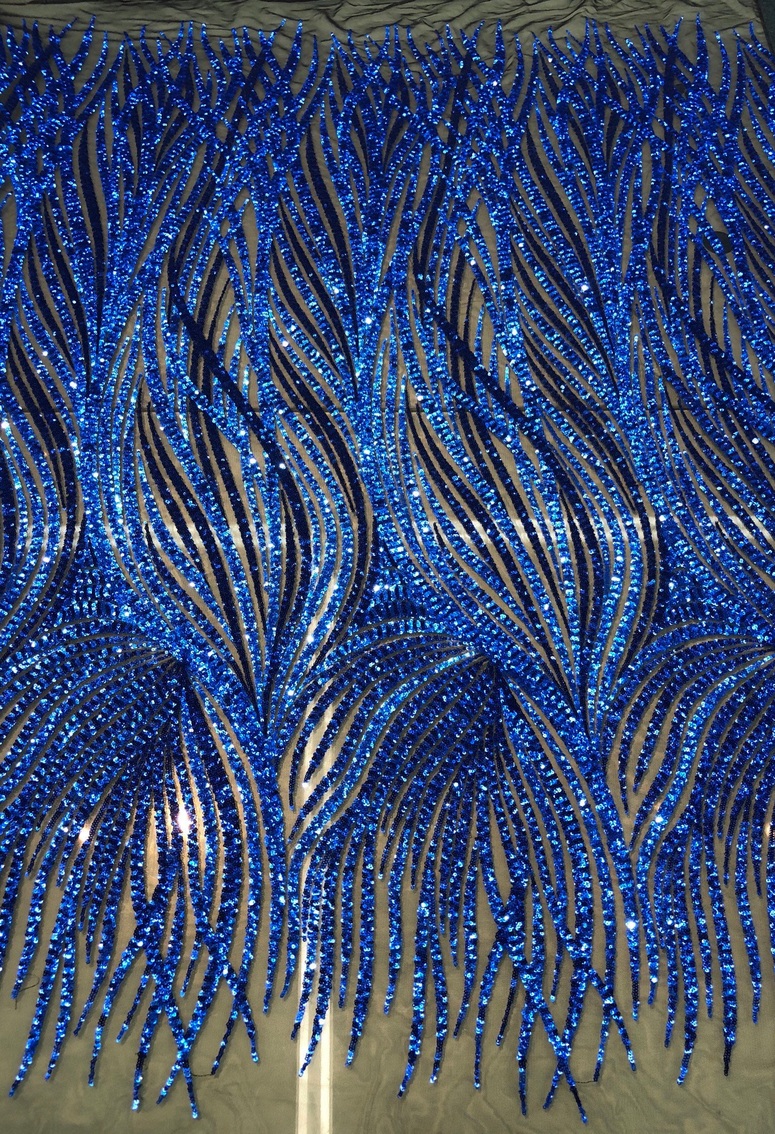 Design sequins 50 wide Beautiful royal blue color sequins on black mesh ...