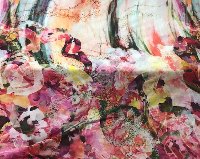 100% silk satin face organza, also called silk Gazzar 54” wide. Beautiful pinkish gold green shades Best used for apparel. Sold by the yard