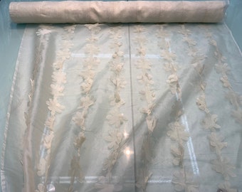 3D organza embroidered design 44" wide    Sold by the yard   Beautiful champagne gold color 3D floral design