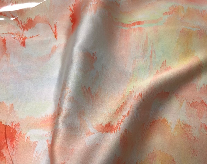 Soft Satin charmeuse digital print 54" wide   Beautiful off white lemon orange water wave printed  Fabric sold by the yard
