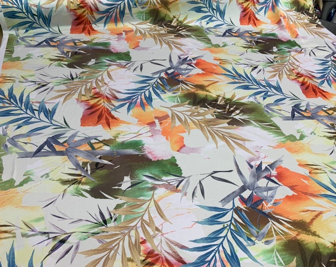 Satin Charmouse digital print 54” wide.  Beautiful multi color floral design best used for apparel.  Sold by the yard