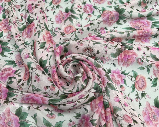 100% Silk Satin charmeuse digital print 54" beautiful rainbow shades on ivory base fabric print   Fabric sold by the yard