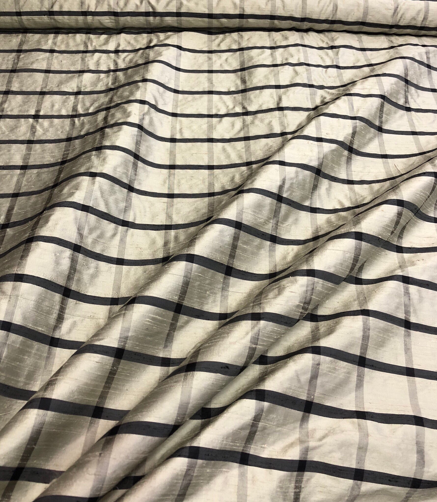 Silk shantung plaid 54 wide Beautiful save green black color silk