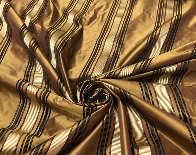 Silk taffeta 54" wide   Beautiful copper gold with black and gold ribbing stripe silk taffeta fabric sold by the yard
