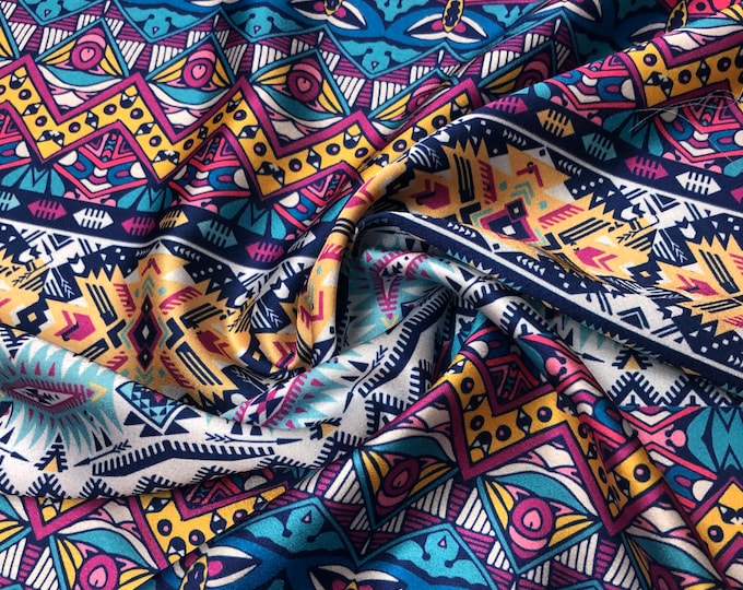 Beautiful multi color abstract designer digital  Charmouse satin print 54” wide. Sold by the yard, best used for apparel