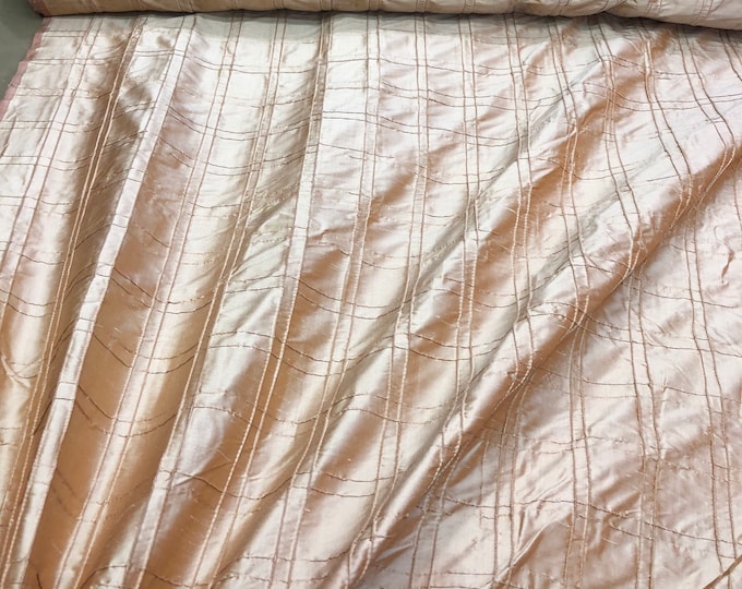 Double stiched silk shantung pintuck fabric 52" wide   Beautiful champagne 100% silk shantung fabric sold by the yard