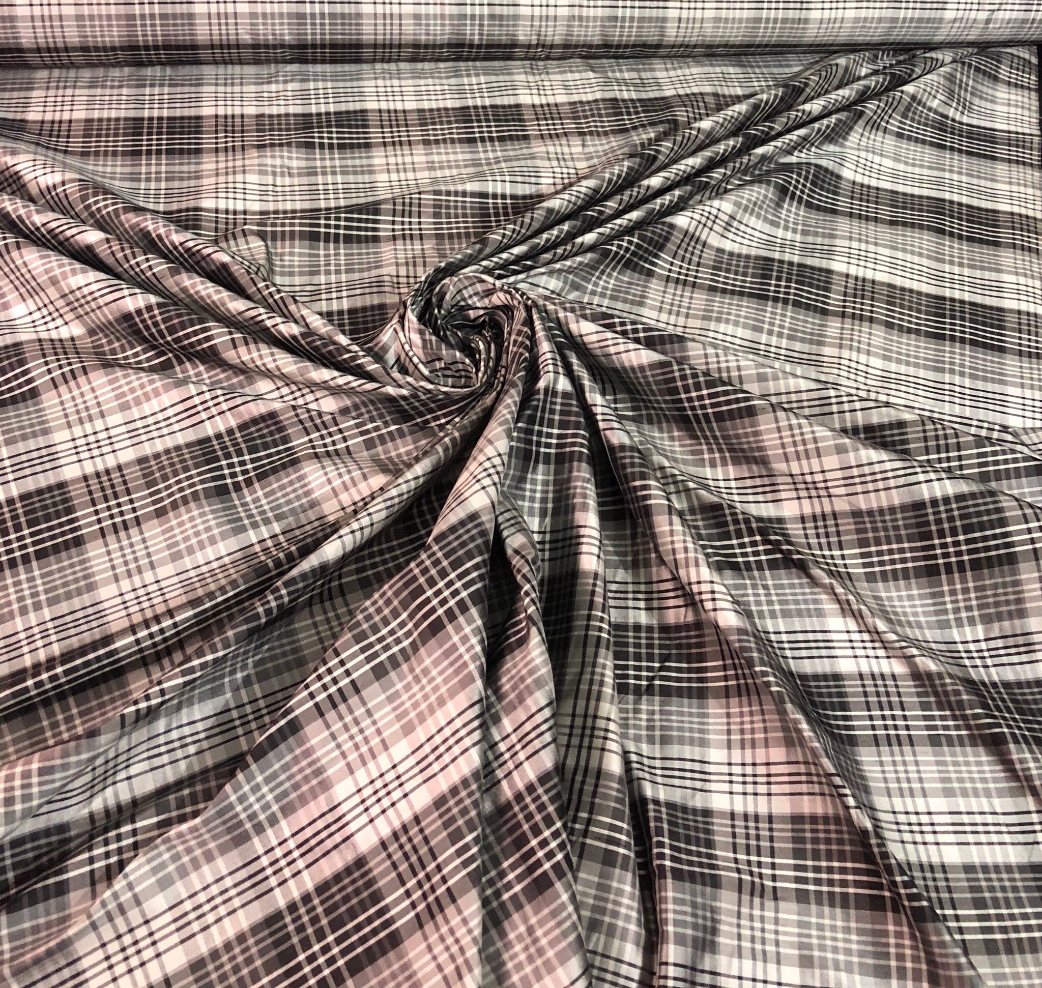 Silk shantung plaid 54 wide Beautiful black grey white plaid silk