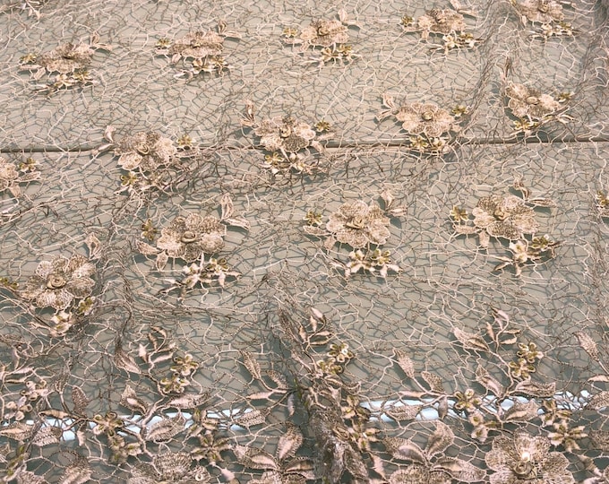 Beautiful floral crochet french lace, spider web lace with 3D floral designer pc  39" wide  sage grren color lace sold by the yard