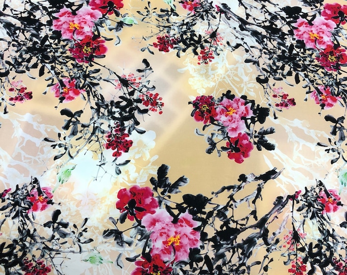 100% silk crepe digital print 54" wide                  Sold by the yard