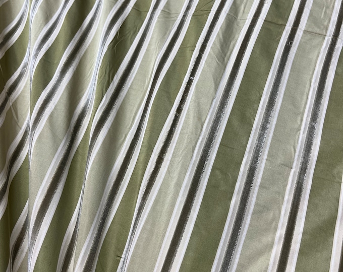 100% silk beautiful apple green mint & sage green ivory satin stripes with Velevt Embosed silk taffeta 54" wide            Sold by the yard