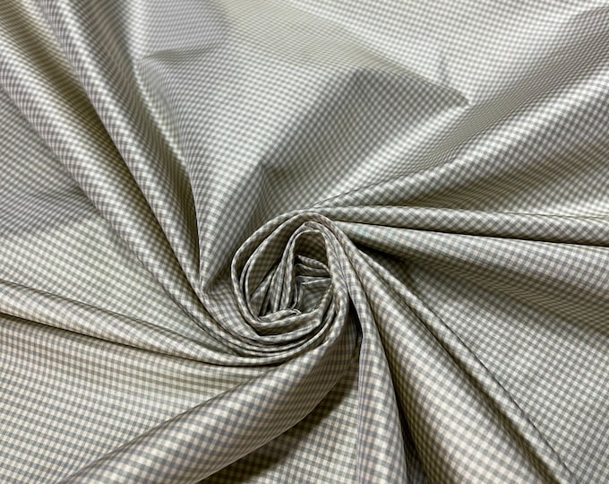 Beautiful 100 % silk taffeta gingham check beige and light sage green shade   silk taffeta 54" wide            Sold by the yard