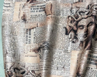 Soft Satin charmeuse digital print 54" wide   Beautiful beige gray news paper with face print design   Fabric sold by the yard