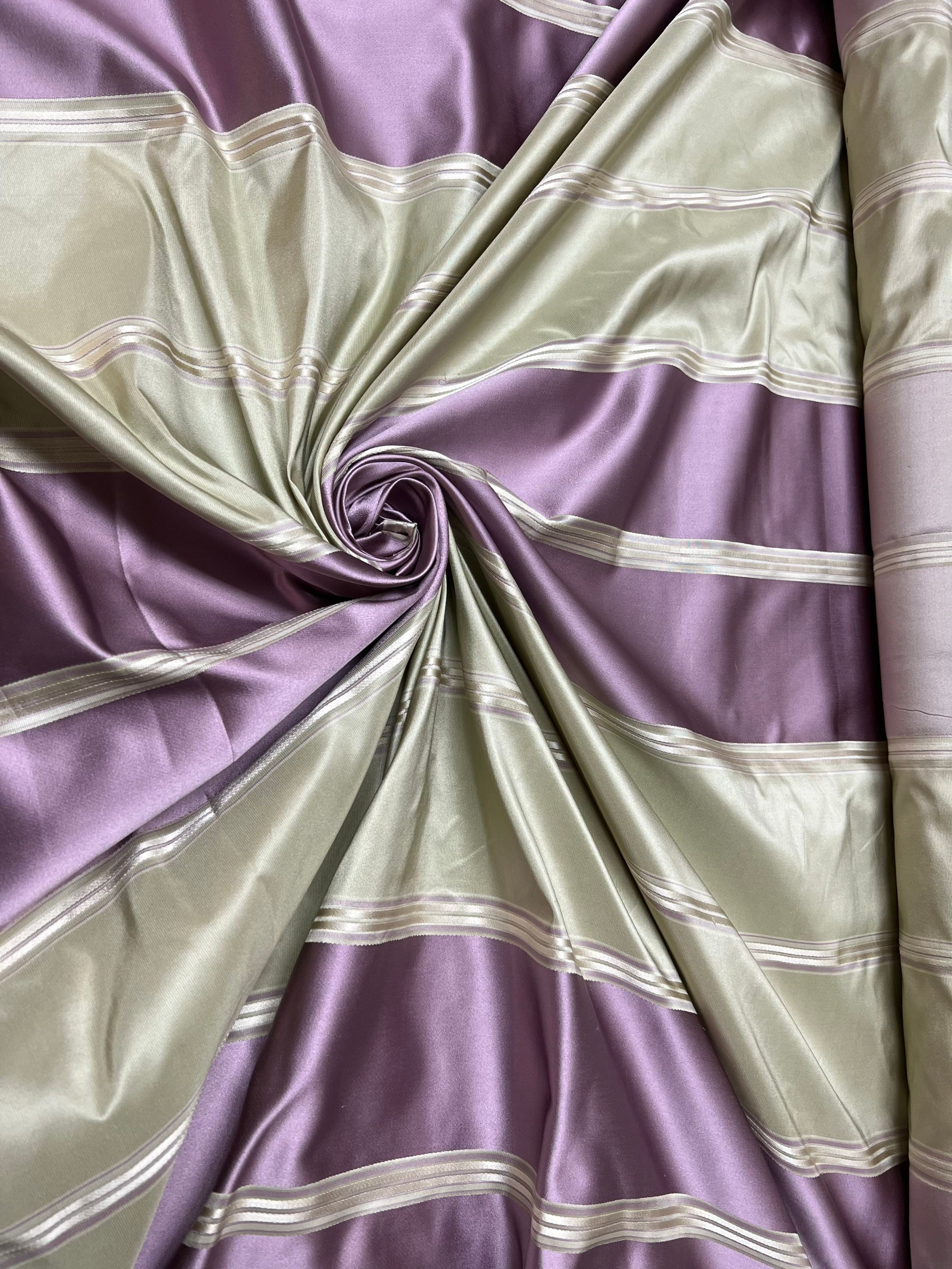 Silk taffeta 54 wide Beautiful lilac purple kiwi green satin stripe