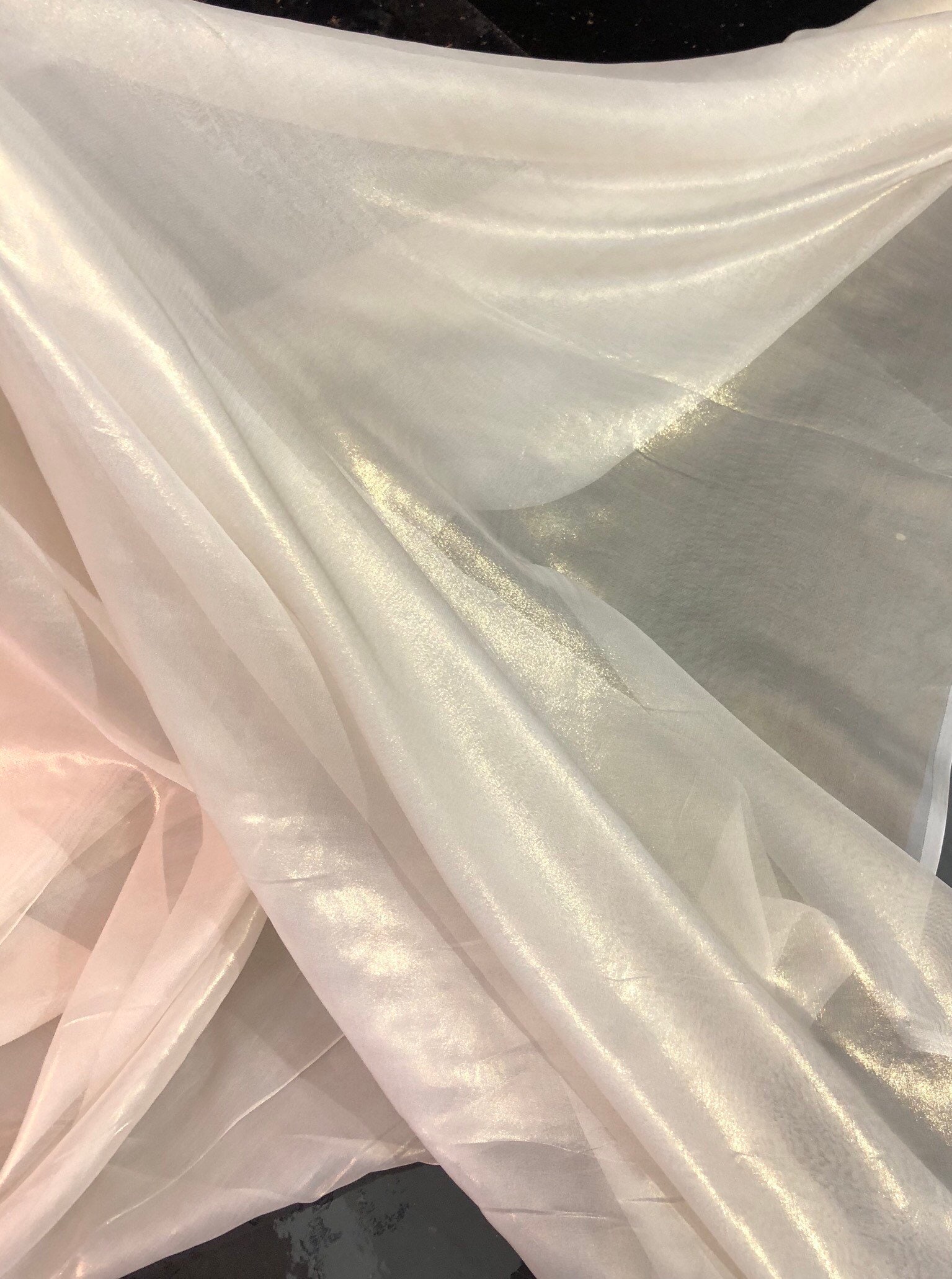 Silk chiffon 54 wide Ivory gold matalic french silk chiffon fabric sold by the yard