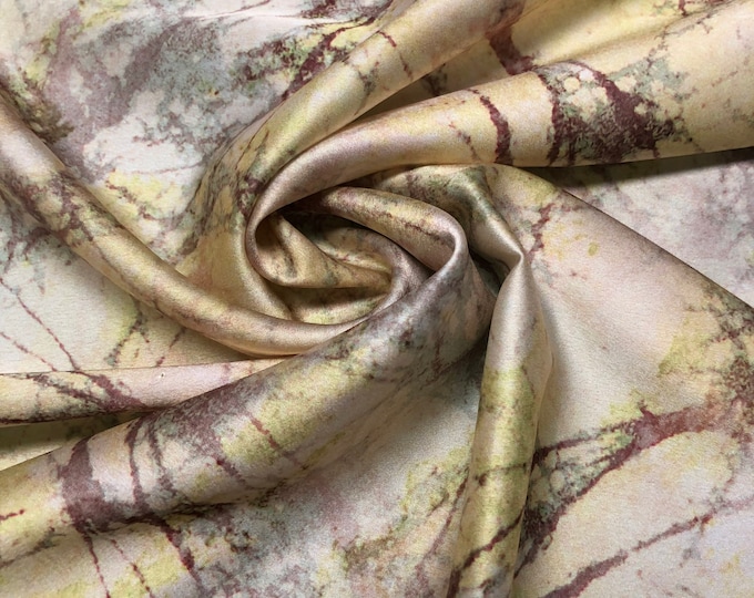 Soft Satin charmeuse digital print 54" beautiful beige champagne canary gold yellow veins design print   Fabric sold by the yard