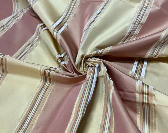 100% silk beautiful lemon yellow peach red satin stripes with Velvet Embosed stripe silk taffeta 54" wide            Sold by the yard