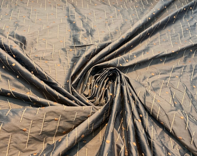 Beautiful 100% silk shantung embroidery 54” wide.  Chocolate brown shantung with stripe and for embroidery.  Best used for home Decore