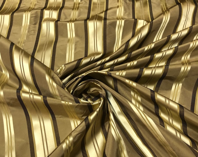 Silk taffeta 54"   Beautiful bronze brownish with gold satin stripes fabric sold by the yard