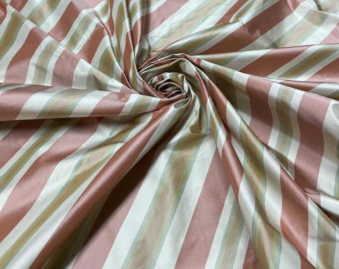 Silk taffeta plad 54" wide    Beautiful copper brown white shades silk taffeta stripes. Fabric sold by the yard