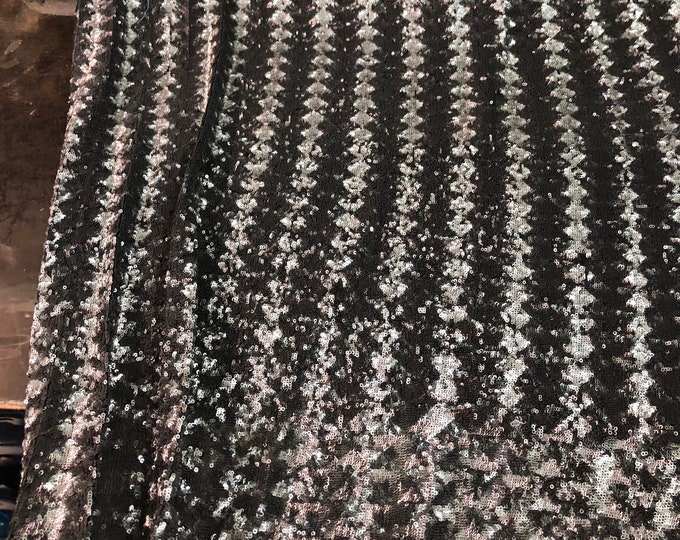 Chevron pattern sequins on stretch mesh fabric 52" wide   Beautiful grey sequins fabric sold by the yard