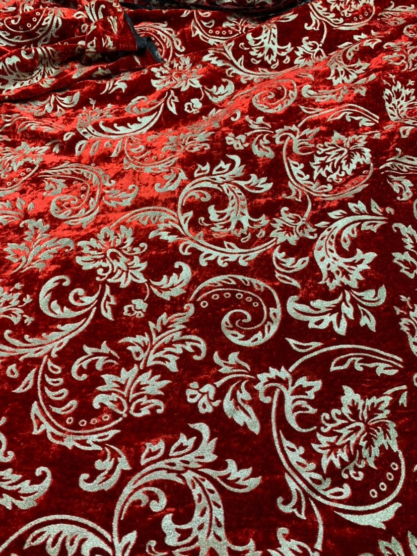 Velvet embosed with gold matalic damask floral design 45 wide Beautiful