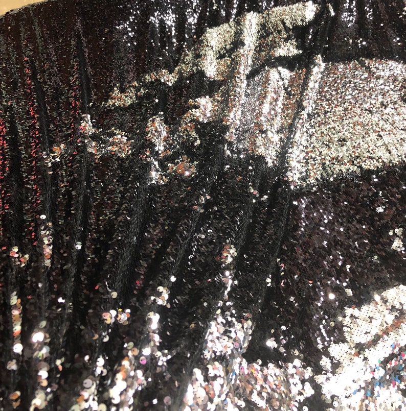 Reversible sequins fabric 54 wide Beautiful black silver color Fabric sold by the yard