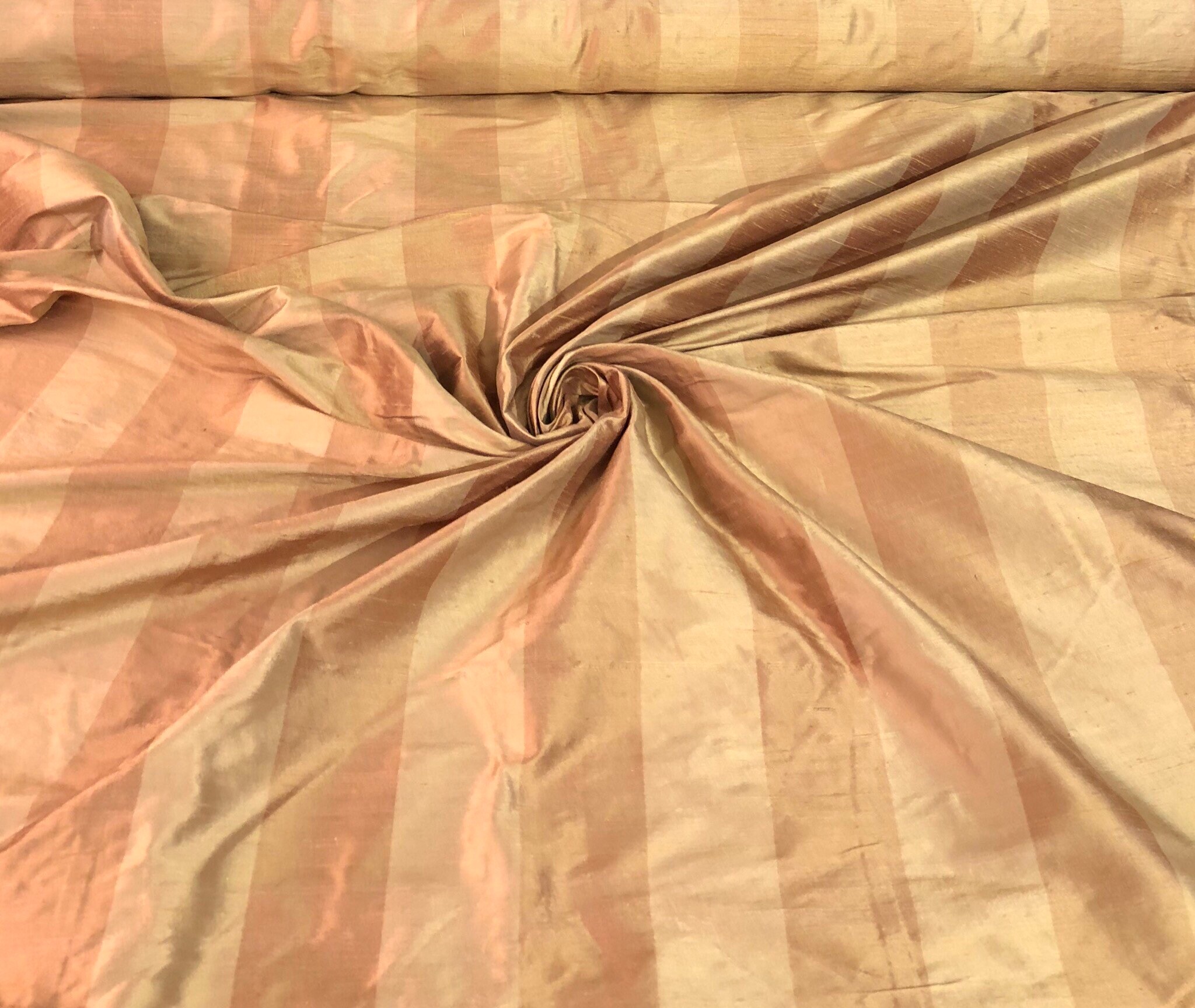 Silk shantung 54 wide Beautiful copper gold 2 stripe silk shantung
