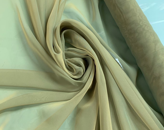 Beautiful Irredescent yellow green poly chiffon 54”wide. Best used for apparel and window drapes.  Sold by the yard