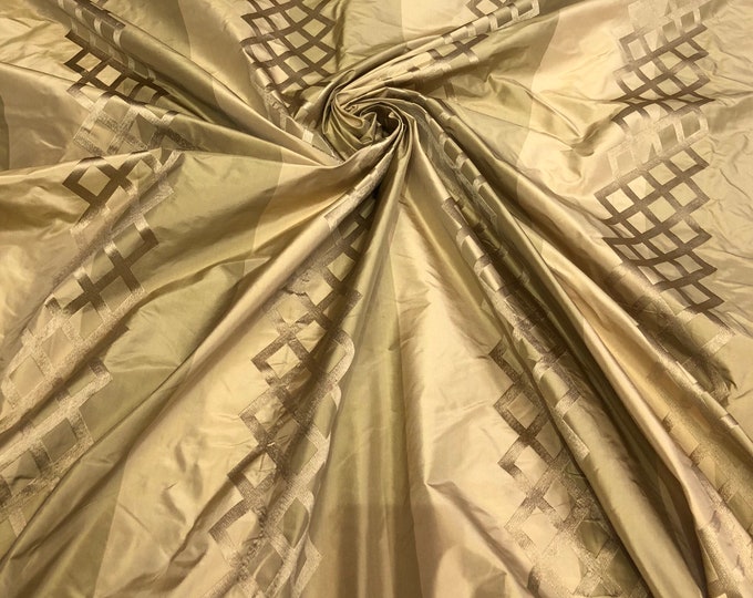 Silk taffeta 54" wide    Beautiful gold color silk taffeta stripe jaquard Fabric aols by the yard