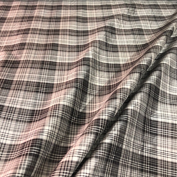 Silk shantung plaid 54" wide    Beautiful black grey white plaid silk shantung fabric sold by the yard