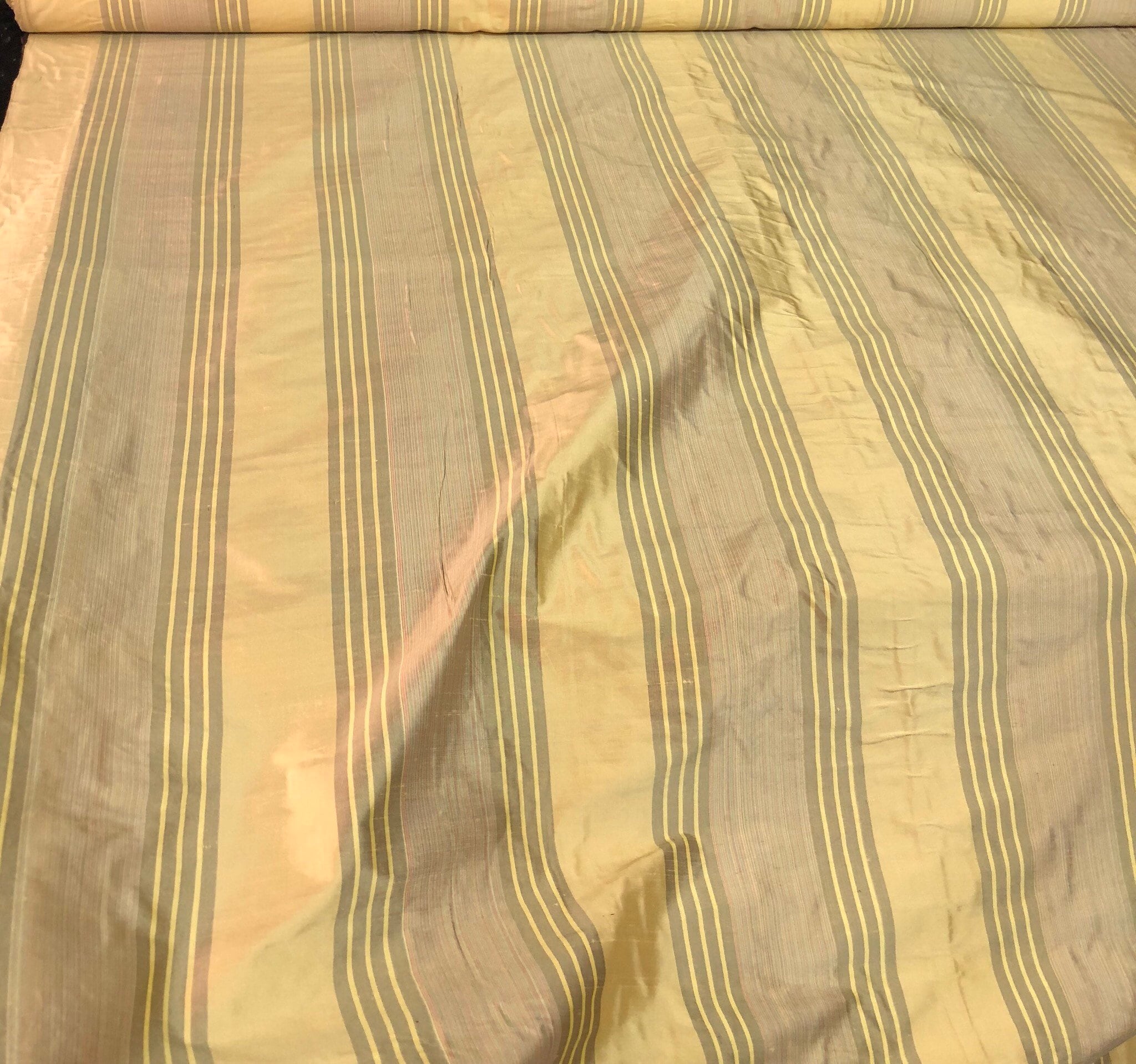 Silk shantung stripes 54 wide Beautiful gold shades Fabric sold by the yard