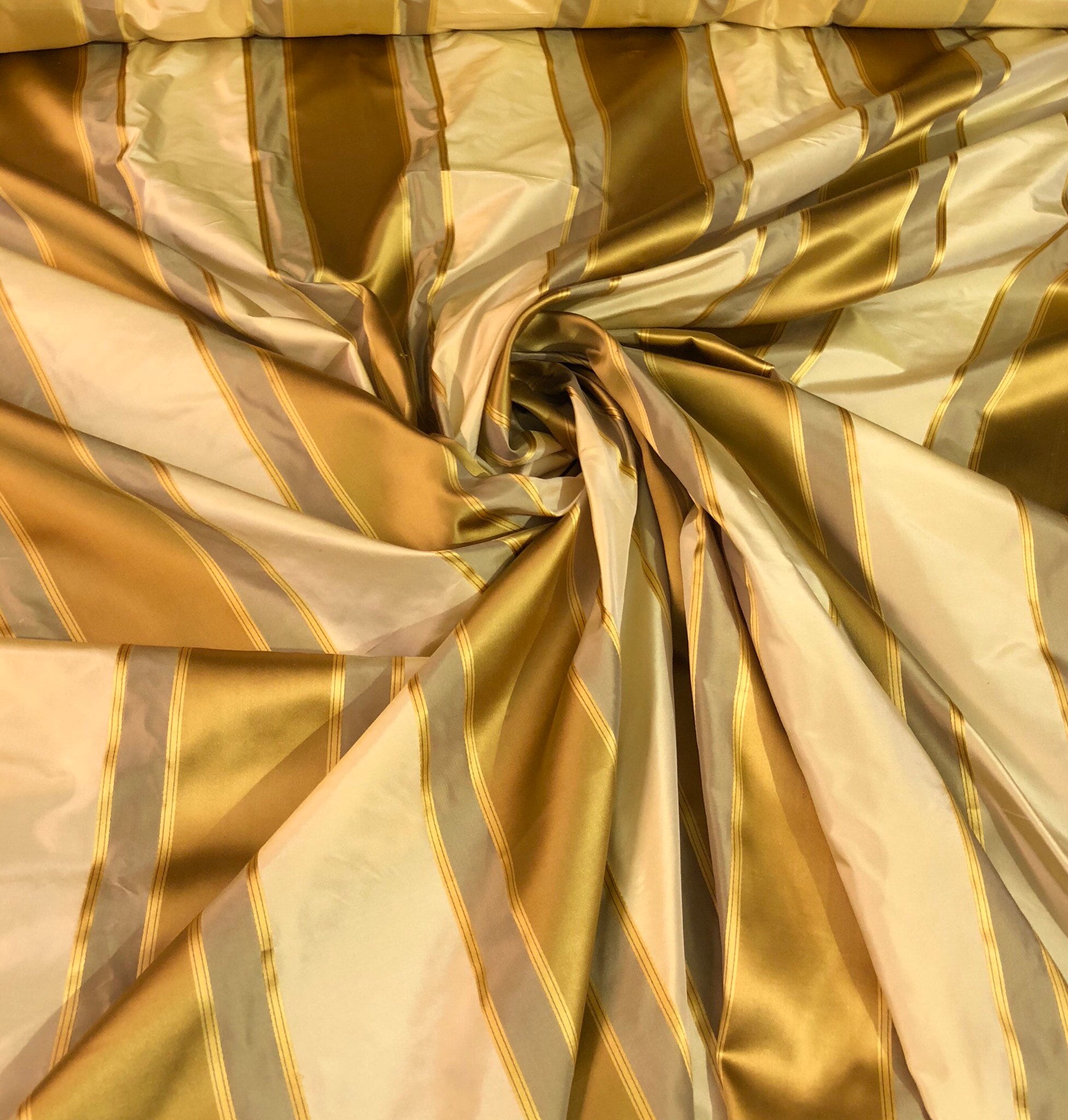 Silk satin taffeta stripe 54 wide Beautiful gold yellow cream color